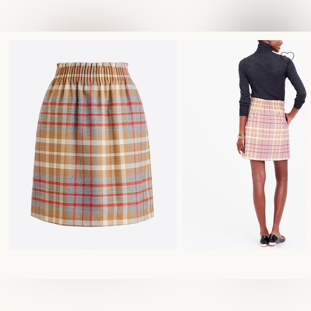 J. Crew Factory Wool sidewalk skirt in plaid - Orange, Gray, and Beige